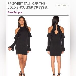 EUC FREE PEOPLE SWEET TALK LBD BLACK COLD SHOULDER RUFFLE MINI DRESS, SIZE M
